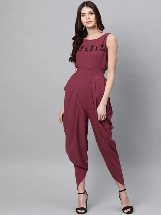 Purple Intricate Hand Embroidered Cowl Jumpsuit