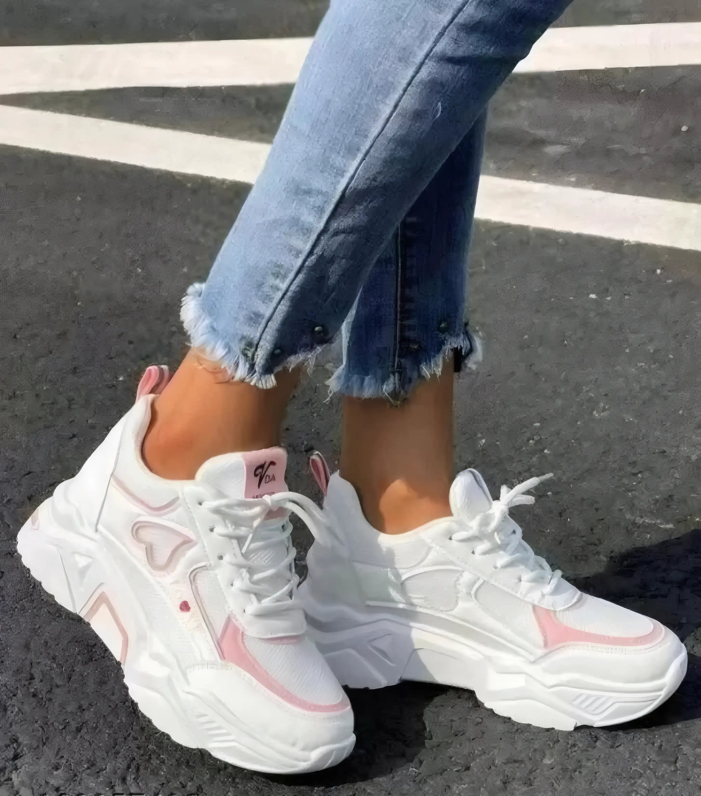 Women's White-Pink Synthetic Leather Sneakers Shoes