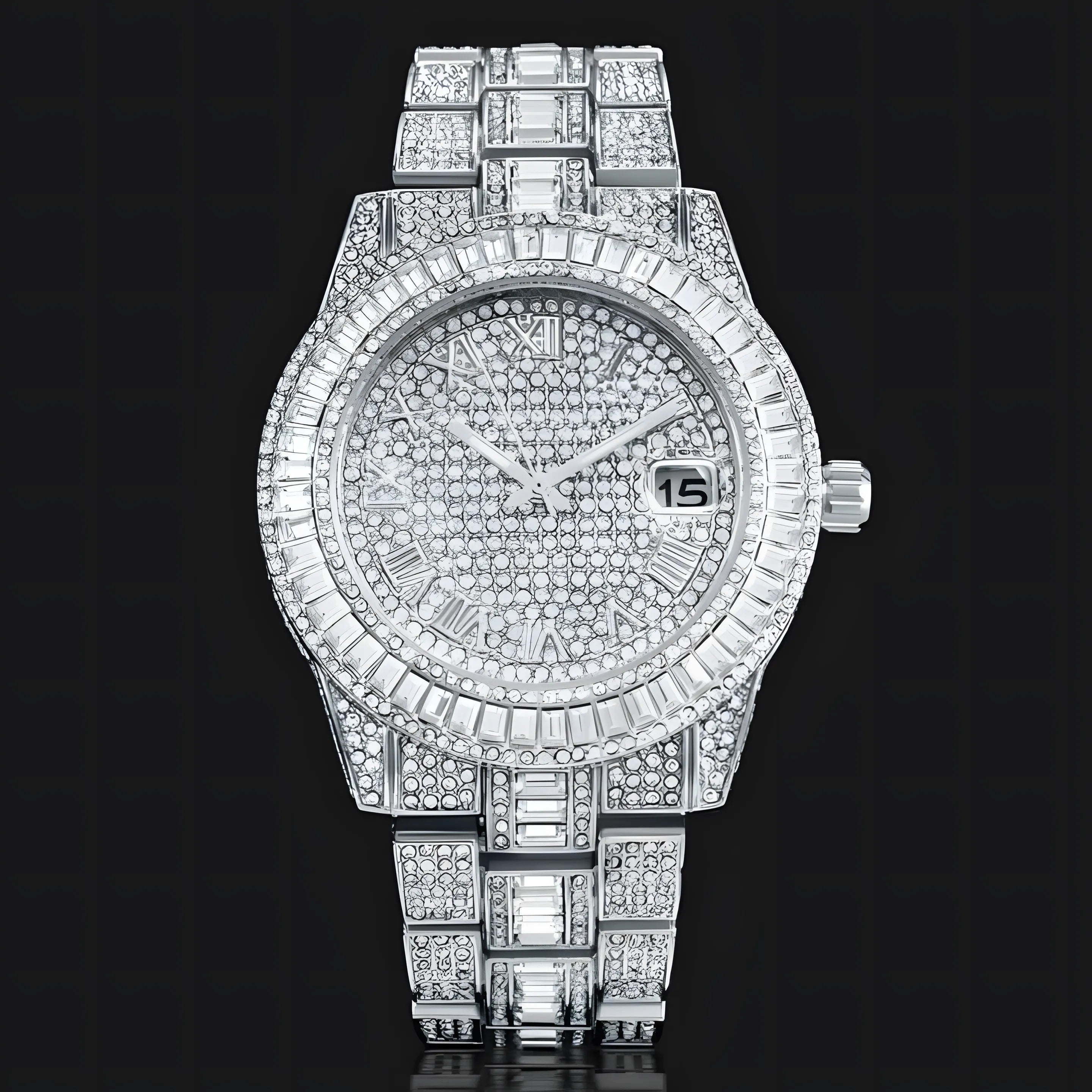 Limited Edition: Golden Stone Studded Diamond Wrist Watch For Him