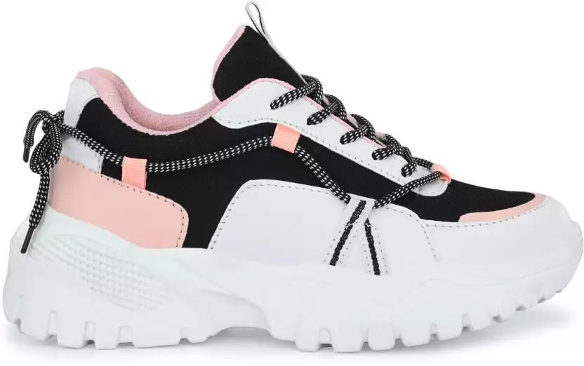 Women's White-Pink Synthetic Leather Sneakers Shoes