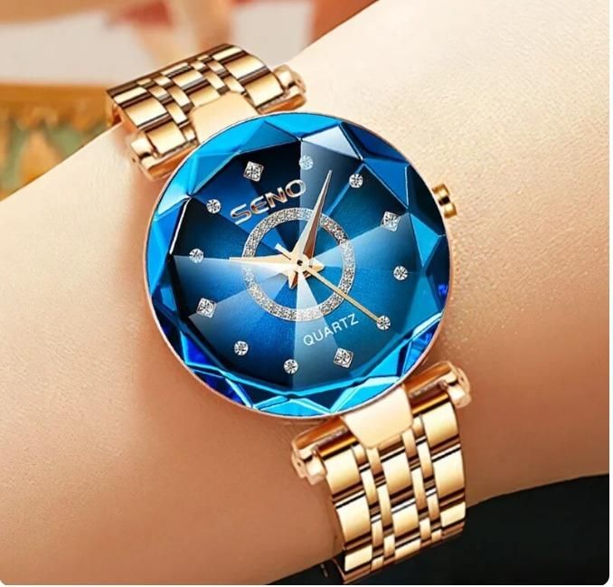 Diamond Shape Multicolour Dial and Rose Gold Strap Watch for Her