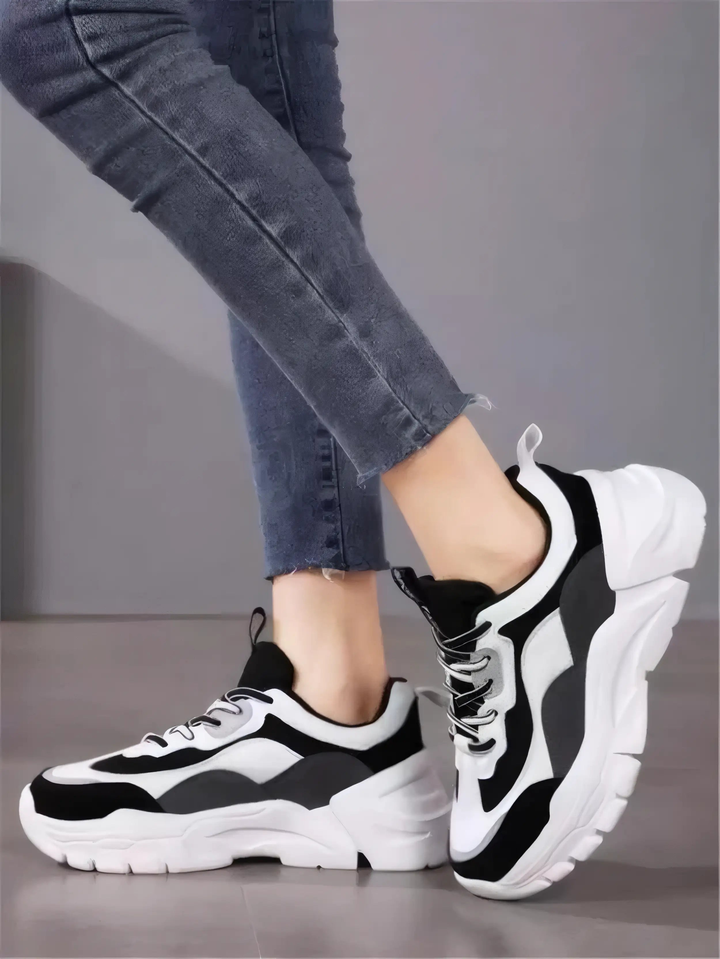 Women's White-Black Synthetic Leather Sneakers Shoes