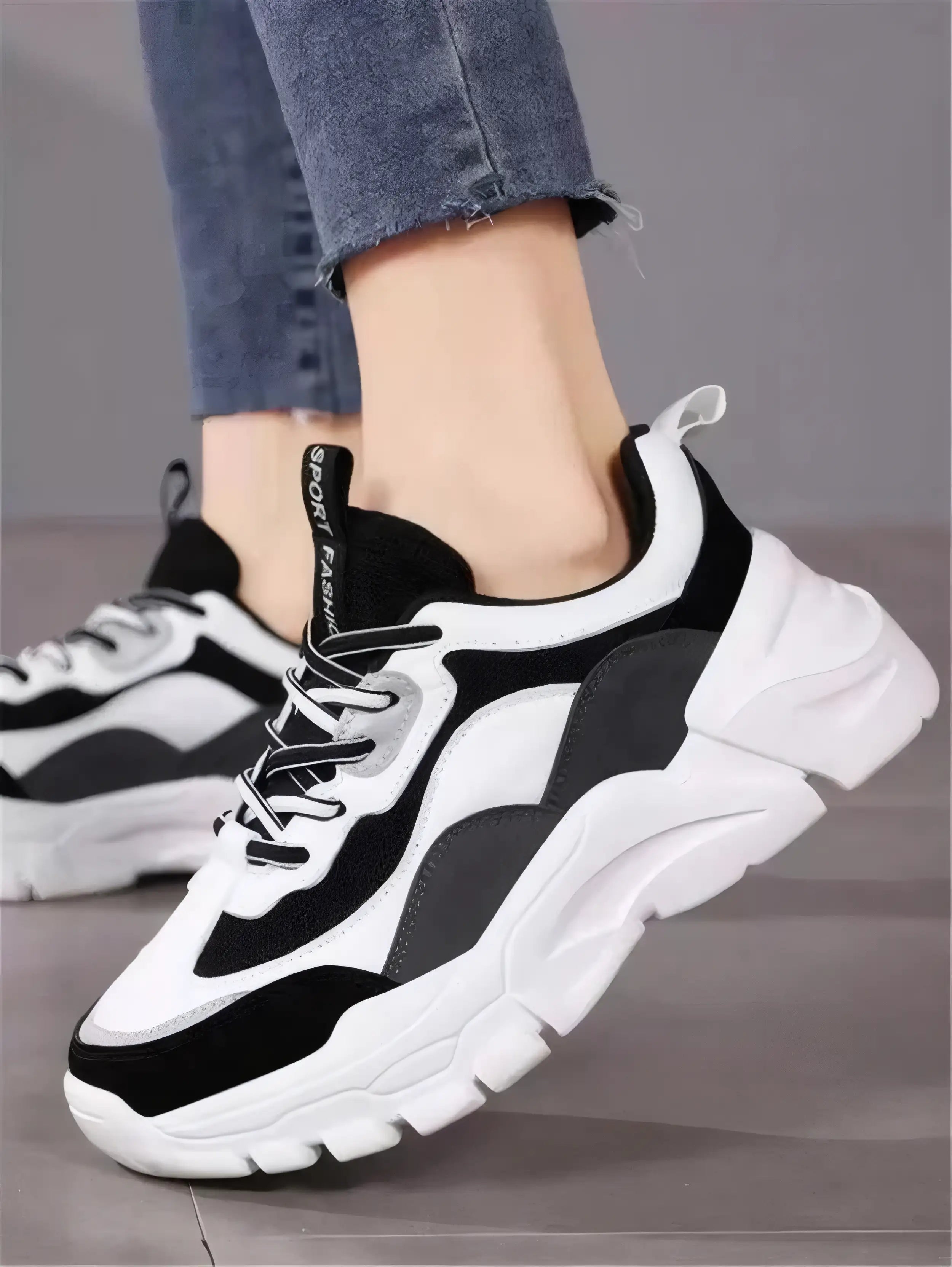 Women's White-Black Synthetic Leather Sneakers Shoes
